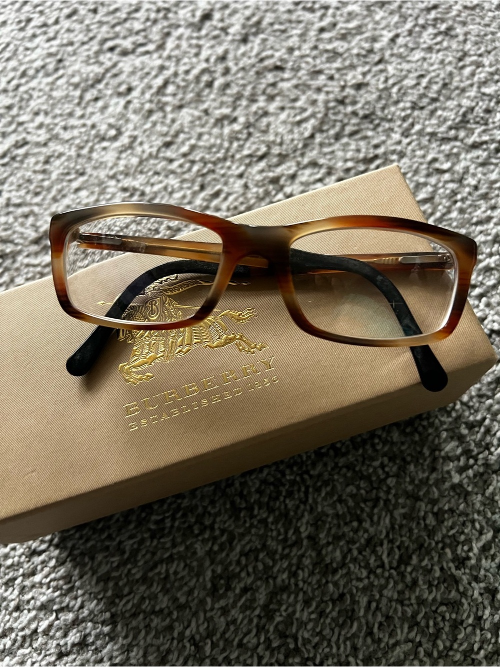 Burberry Men’s Brown Tortoiseshell Rectangular Glasses